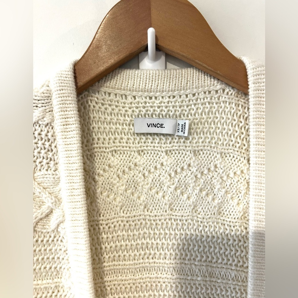 VINCE. 100% Cotton Fringe Knit Boho Cream Long Sweater Vest | XS | - Picture 2 of 6